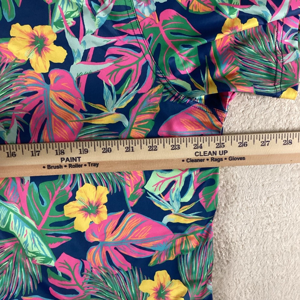 Chubbies Mens XXL Tropical Floral Palm Leaf Performance Polo Shirt Blue Pink - Picture 6 of 7
